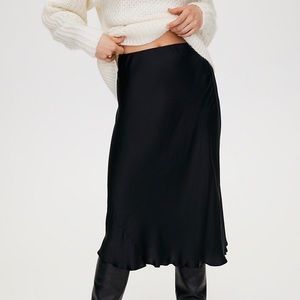 Aritzia Wilfred Black Midi Slip Skirt